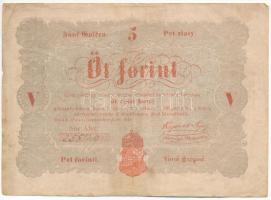 1848. 5Ft Kossuth bankó vörösesbarna ASv. 258749 T:III Adamo G109