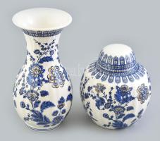 Kék váza és teás edény. Matricás, jelzés nélkül, hibátlan 26 cm, 20 cm
