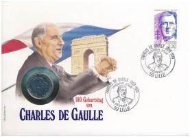 Franciaország 1988. 1Fr Ni "Charles de Gaulle" érmés borítékban bélyeggel, bélyegzéssel T:1 France 1988. 1Fr Ni "Charles de Gaulle" in coin envelope with stamps and cancellations C:UNC