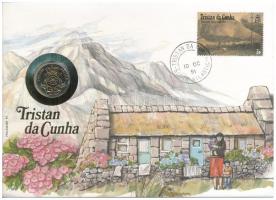 Nagy-Britannia / Tristan da Cunha 1989. 20p felbélyegzett borítékban, bélyegzéssel, német nyelvű leírással T:1 Great Britain / Tristan da Cunha 1989. 20 Pence in envelope with stamp and cancellation, with German description C:UNC