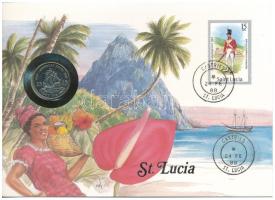 Kelet-Karibi Államok / Szt. Lucia 1981. 25c felbélyegzett borítékban, bélyegzéssel, német nyelvű leírással T:1 East Caribbean States / St. Lucia 1981. 25 Cents in envelope with stamp and cancellation, with German description C:UNC