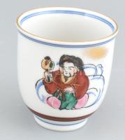 Kutani japán porcelán teás csésze, pecsétes fa dobozban. Kézzel festett, jelzett, hibátlan 8 cm