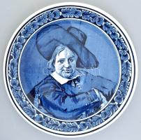Delft - Franz Hals illusztrációval nagy méretű porcelán dísztál. Máz alatti kék festéssel, jelzett, hibátlan d: 30 cm