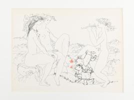 cca 1970-90 Reich Károly (1922-1988): Illusztráció, ofszet nyomat, papír, paszpartuban, jelzett a nyomaton, 23×31 cm