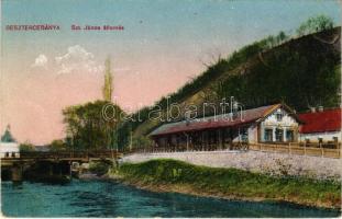 Besztercebánya, Banská Bystrica; Garam, Szent János (Szentjános) vasútállomás / Bahnhof / Hron riverside, railway station Banská Bystrica mesto (ragasztónyom / gluemark)