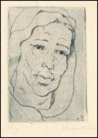 Pohárnok Zoltán (1905-1976): Női portré. Rézkarc, papír, jelzett. Kissé foltos. 9x6 cm