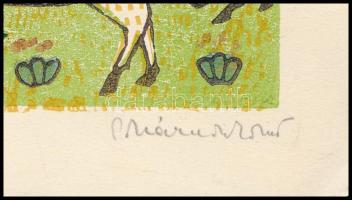 Pohárnok Zoltán (1905-1976): Pásztorok. Linómetszet, papír, jelzett. Lapszéli, grafikát nem érintő s...