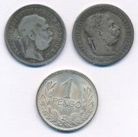 1893KB 1K Ag "Ferenc József" + 1939. 1P Ag + Ausztria 1901. 1K Ag "Ferenc József" T:2-3 patina Adamo K5, P6, Krause KM#2804