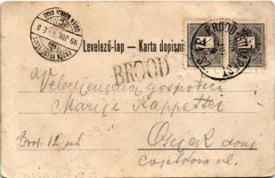 1899 (Vorläufer) Bród, Nagyrév, Slavonski Brod, Brod na Savi; Száva híd, vasútállomás, belváros, Ban...