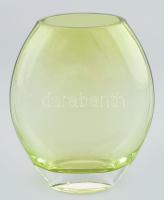 Zöld üveg váza, kopásokkal, m: 16 cm