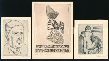 Pohárnok Zoltán (1905-1976): össz. 6 db kisméretű grafika, közte egy nemesi címeres. Rézkarc, papír, 2 db kivételével jelzett. 5,5x3,5 és 12,5x9 cm közötti méretekben.