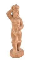 Bencze jelzéssel: Tököt, a fején cipelő nő. Szocreál stílusú figura. Terrakotta, sérült, m: 23 cm