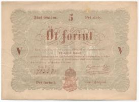 1848. 5Ft Kossuth bankó barna nyomat FÜ:f. 72337 T:III fo., erős papír Adamo SG109Ae hátoldalon palaszürke színváltozat