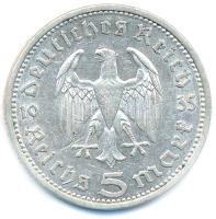 Német Harmadik Birodalom 1935A 5M Ag "Paul von Hindenburg" T:2,2- patina German Third Reic...