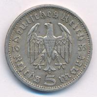 Német Harmadik Birodalom 1935A 5M Ag "Hindenburg" T:2,2- patina German Third Reich 1935A 5...