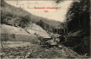 1909 Kolozsvár, Cluj; villanytelep, sikló. Deák Ferenc tőzsde kiadása / funicular in the electric power plant, station