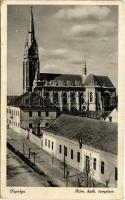 1941 Topolya, Bácstopolya, Backa Topola; Római katolikus templom, magyar zászló / Catholic church, Hungarian flag (EK)