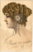 1907 Art Nouveau lady. Emb. litho (b)