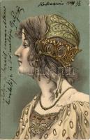 1903 Art Nouveau lady. Emb. litho (EK)