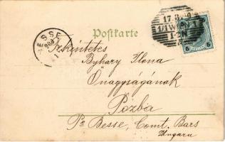 1900 Art Nouveau lady. Floral, litho (EB)