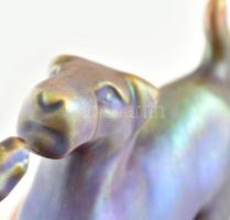 Zsolnay: Kutya macska barátság. Eozinmázas porcelánfajansz, jelzett, 1930-40 körül, minimális lepatt...