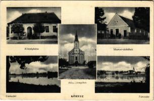 1948 Környe, Községháza, Római katolikus templom, Tó részlet, Marosi üzlete (Rb)