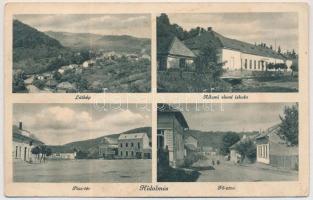 1943 Hidalmás, Hida; Állami elemi iskola, Piac tér, Fő utca / school, square, main street (ázott / wet damage)