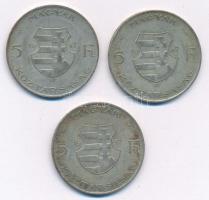 1947. 5Ft Ag "Kossuth" (3x) T:2- patina Adamo F8.1