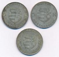 1947. 5Ft Ag "Kossuth" (3x) T:2-,3 patina Adamo F8.1