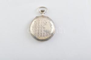 Eterna ezüst (Ag) ébresztős zsebóra. Szép számlappal, jelzett. Javításra szorul. d: 50 mm