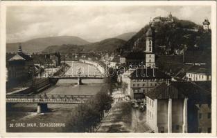 Graz (Steiermark), Mur, Schlossberg / riverside, bridges, castle