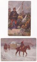 2 db RÉGI első világháborús osztrák-magyar katonai művészlap (Hadsegélyező hivatal) / 2 WWI Austro-Hungarian K.u.K. military art postcards