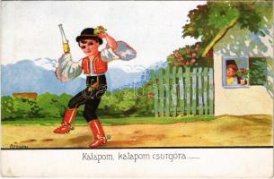 1940 Kalapom, kalapom csurgóra... Magyar folklór / Hungarian folklore art postcard s: Bernáth (EK)