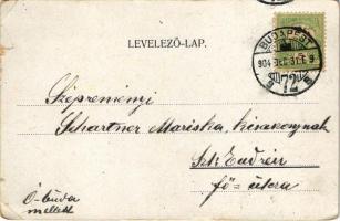 1904 Boldog Újévet! / New Year greeting art postcard with post carriage in winter (szakadás / tear)