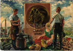 1933 "Arbeit adelt" 1. Mai Feiertag der nationalen Arbeit. Erinnerungskarte / Adolf Hitler, Hindenburg. NSDAP German Nazi Party working class propaganda (fa)
