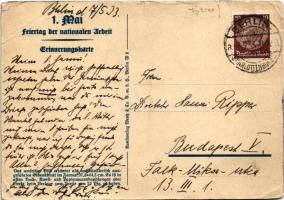 1933 "Arbeit adelt" 1. Mai Feiertag der nationalen Arbeit. Erinnerungskarte / Adolf Hitler...