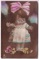 Doll with ribbon. Mechanical card with moving eyes (EK)