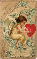1905 Cupid. Art Nouveau, Floral, Emb. litho (lyuk / pinhole)