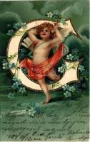 1904 Angel. Art Nouveau, Floral, Emb. litho (EK)