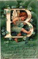 1904 Angel. Art Nouveau, Floral, Emb. litho (b)