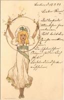 1899 (Vorläufer) Raphael Kirchner style Art Nouveau girl. Back & Schmitt Floral, litho