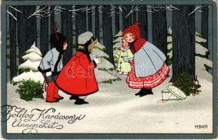 1933 Boldog karácsonyi ünnepeket / Christmas greeting with clown doll. M. M. Nr. 1391. s: P. Ebner (EK)