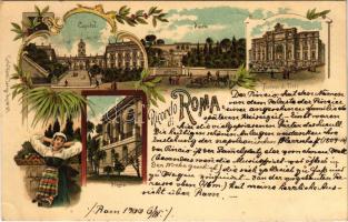 1900 Roma, Rome; Capitol, Pincio, Fontana di Trevi. Carlo Künzli Art Nouveau, floral, litho
