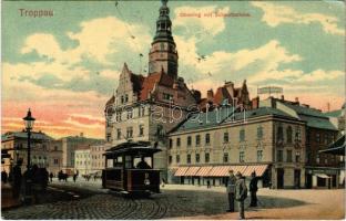 1906 Opava, Troppau; Oberring mit Schmetterhaus / street view, tram (EK)