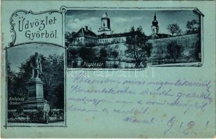 1899 (Vorläufer) Győr, Kisfaludy szobor, Püspökvár. Berecz Viktor kiadása. Art Nouveau (fl)