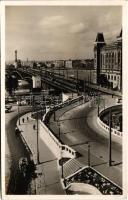 1938 Budapest, Horthy Miklós híd, automobil, villamos (EK)