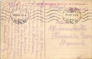 1915 Budapest V. Deák tér, villamosok, Anker palota, gyógyszertár + "K.u.K. Garnisons-Spital No...