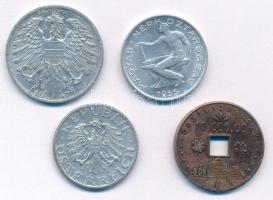 Ausztria 1947. 1Sch Al + 1952. 50g Al + Magyarország 1965. 50f Al + DN "10.000.000" zseton...