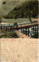 1906 Targu (Tergu) Jiu, Zsilvásárhely; Pod de lemn peste Jiu / wooden bridge over Jiu river (small tear)