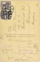 1919 A Vasas labdarúgócsapatának tagjai által aláírt képeslap Tibor Lajos (1883-1850) sportvezető, a magyar labdarúgó-válogatott volt szövetségi kapitányának Rákosi, Reiner, Zatykó, Katzer és mások / Autograph signed postcard of the Vasas Hungarian football team